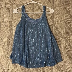 Sequin Sky Blue Flowy Tank